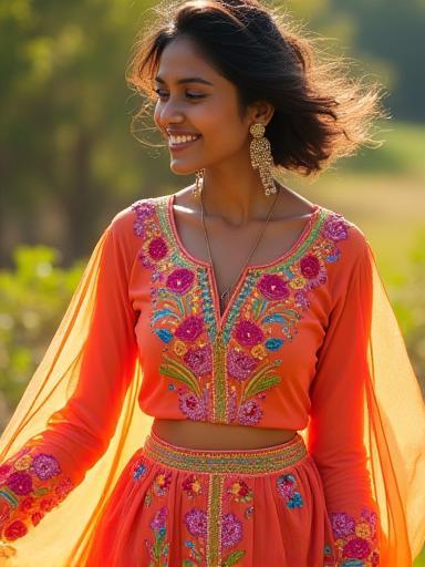 Colorful garment with floral motifs from the Festive Flora collection